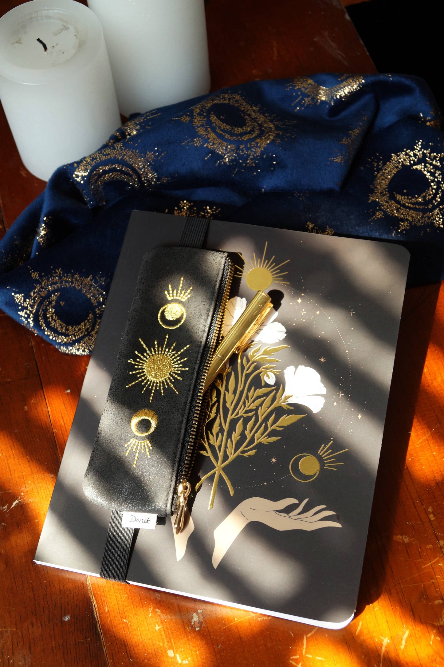 Embroidered Notebook Pouch; Moon Phase