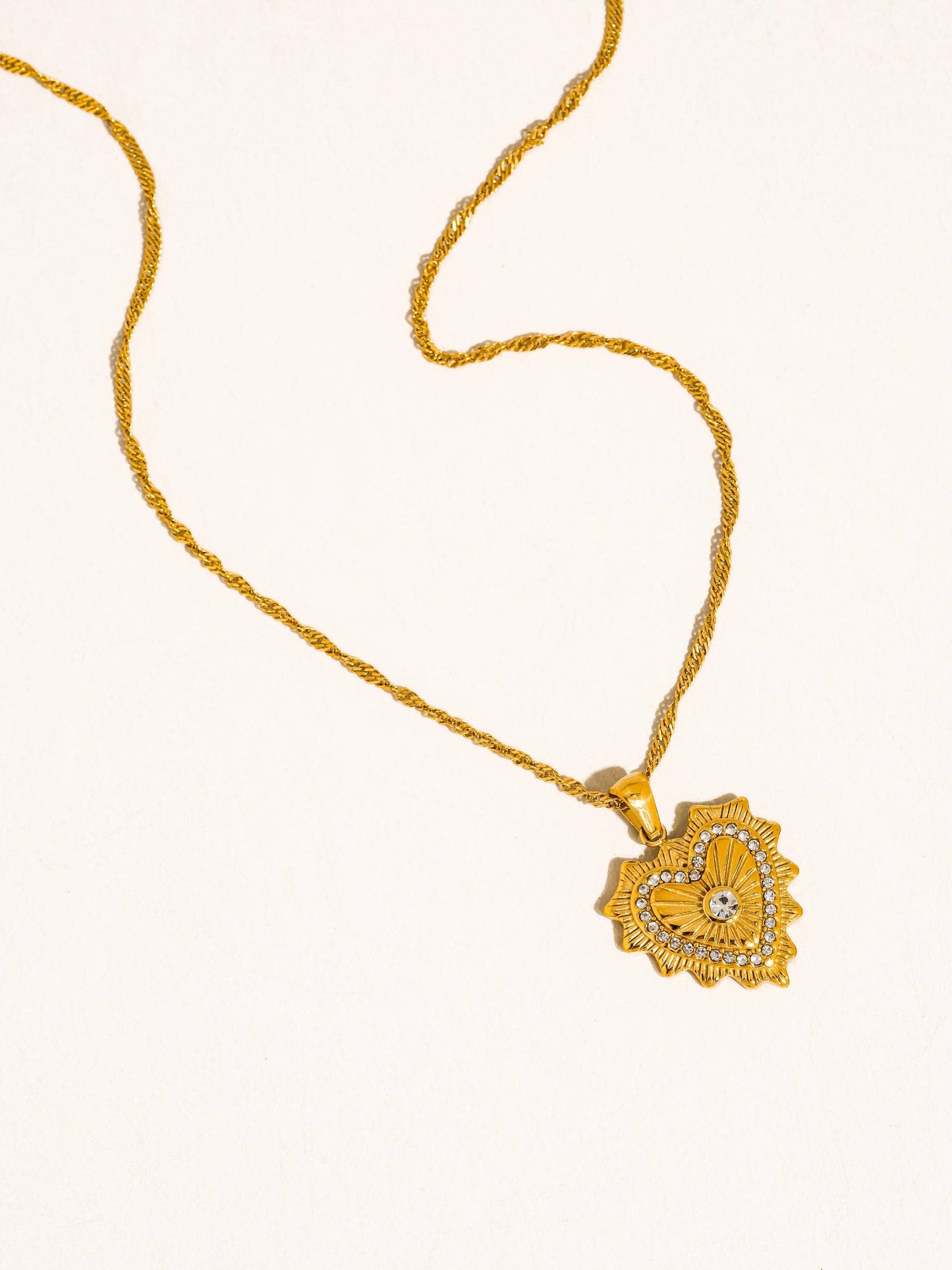 Heart Pendant Necklace; Valea (18K Gold, Non-Tarnish, CZ)