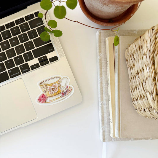 Vinyl Sticker; Yellow Teacup By Emily Lex