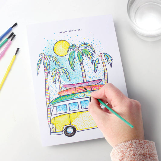Greeting Card; Surfer Van (Paint With Water)