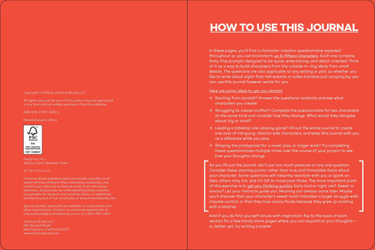 Journal; A Writer’s Journal for Creating Characters