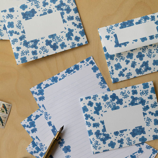 Letter Writing Set; Blue Hydrangea By Botanica Paper Co. (12 Letters + 6 Envelopes)