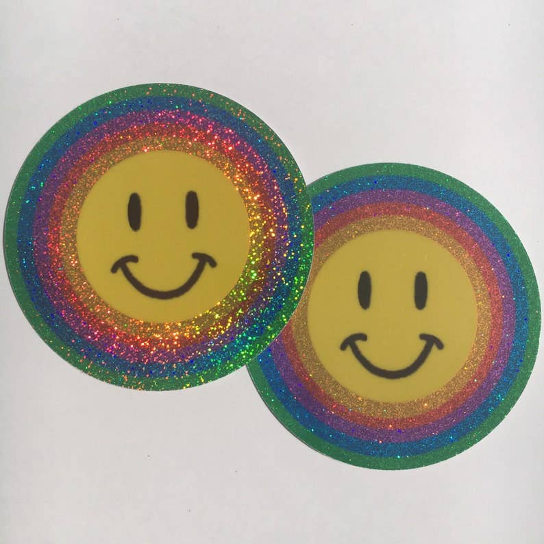 Vinyl Sticker; Smiley Face (Glitter 3 Inch)