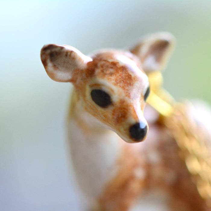 Necklace; Newborn Fawn By Camp Hollow (24k Gold Steel Chain, Hand-Painted Porcelain)