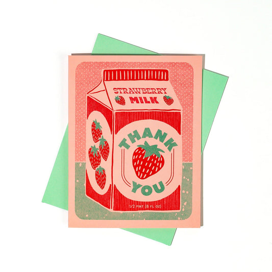 Thank You Card; Strawberry Milk (Risograph Card)