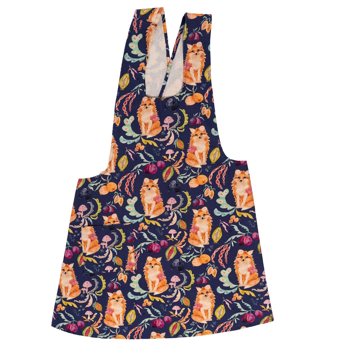 Pinafore Apron; Fox in the Orchard (Plum) By BETSY OLMSTED