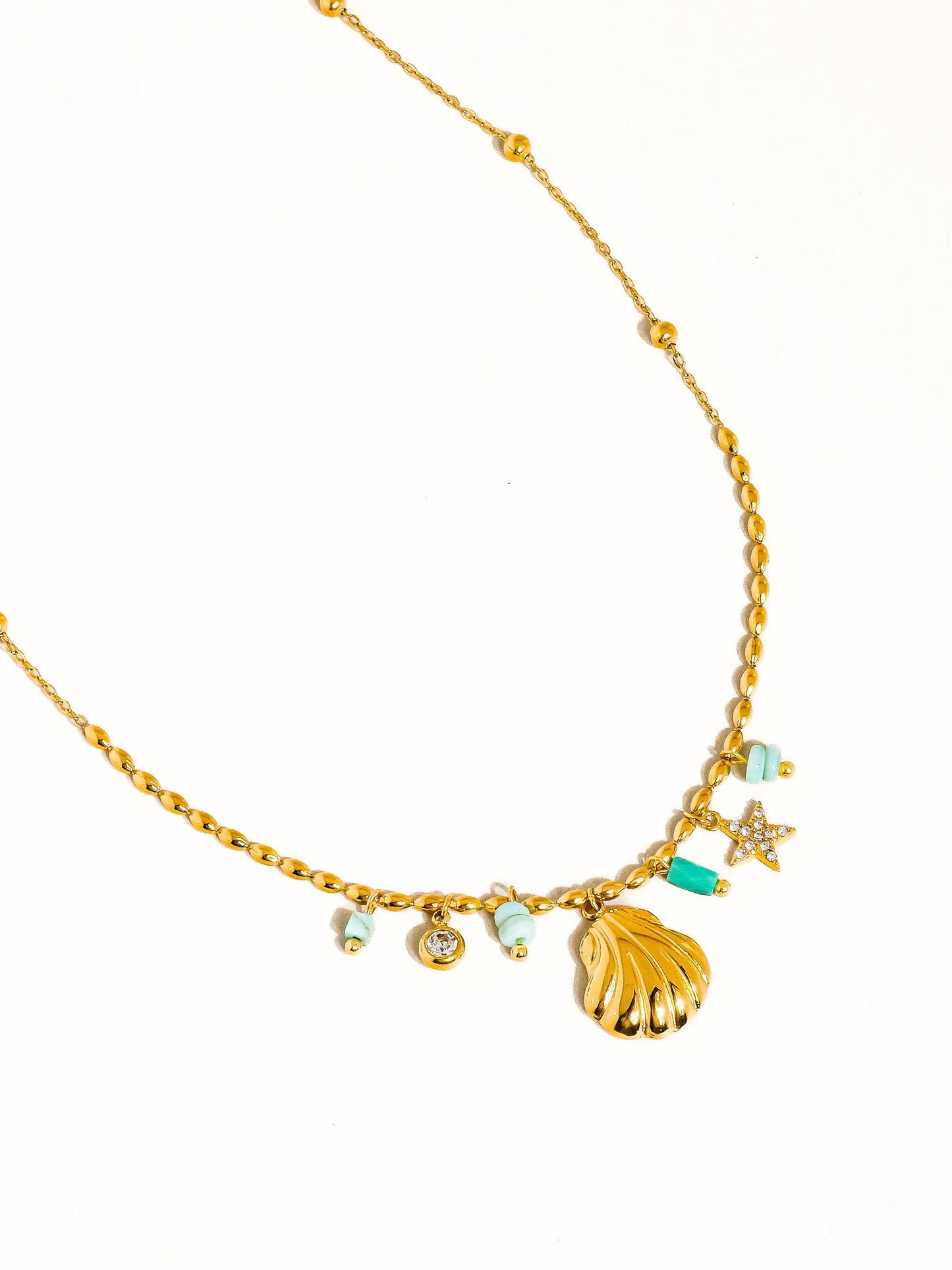 Shell and Star Necklace; Summer (18K Gold, Non-Tarnish)