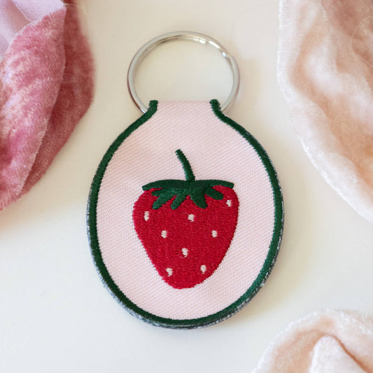 Embroidered Keychain; Strawberry