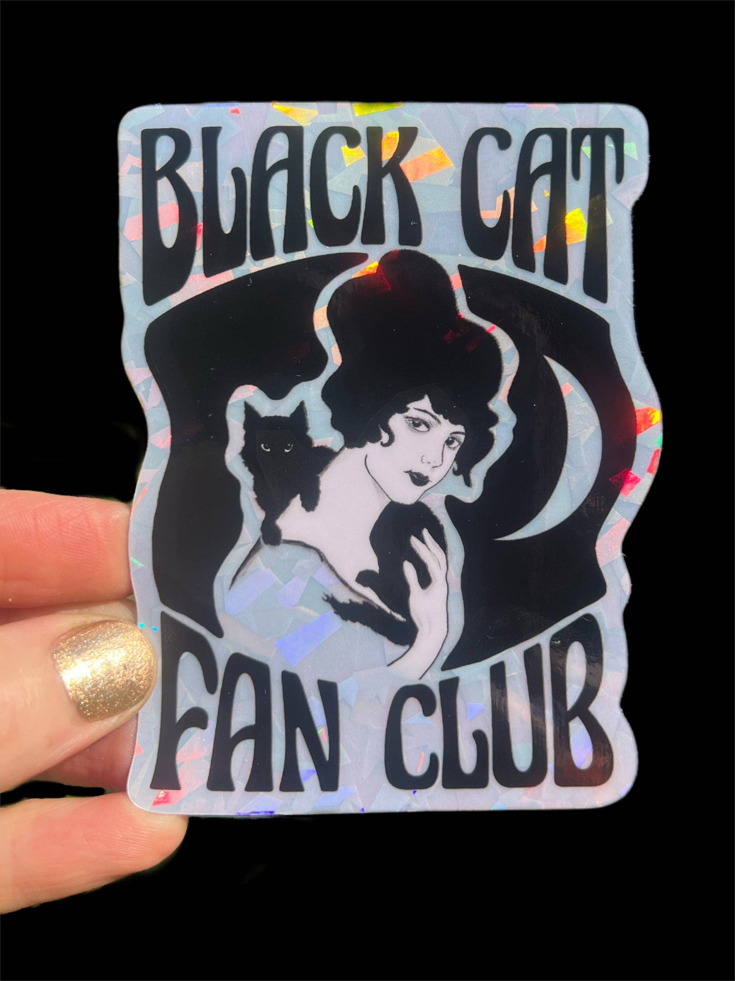 Vinyl Sticker; Black Cat Fan Club (3 Inch Holographic)