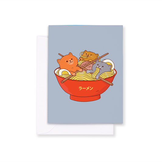 Notecard Set; Ramen & Cats (12 Notecards & 12 Envelopes)