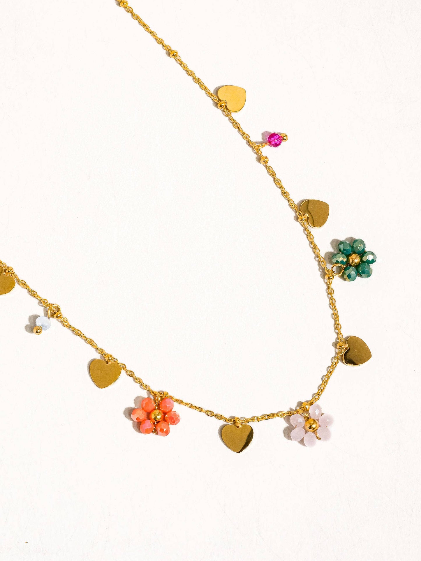 Flower & Hearts Necklace; Melvin (18K Gold, Non-Tarnish)