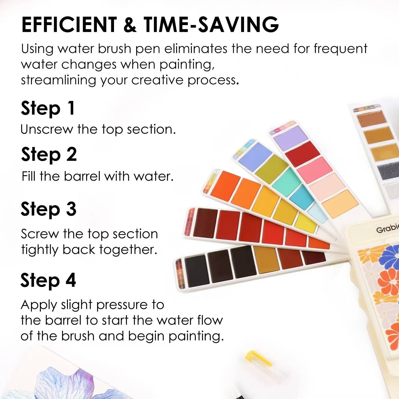 Grabie Foldable Watercolor Set (56 Colors & A Water Brush Pen)