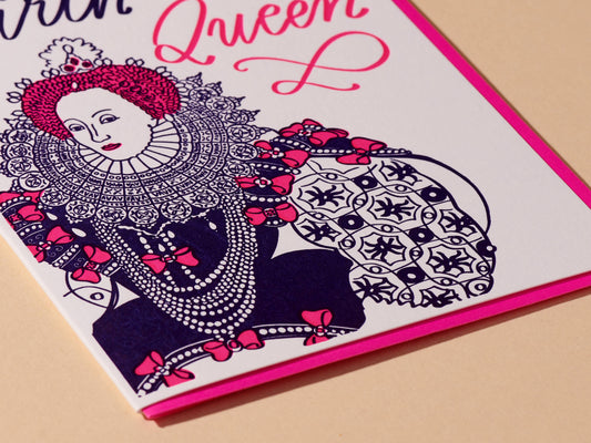 Birthday Card; Birthday Queen (Letterpress Card - Girly, Bow)