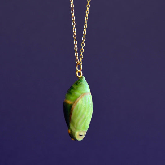 Necklace; Chrysalis By Camp Hollow (Hand-Painted Porcelain, 24K Gold Steel Chain)