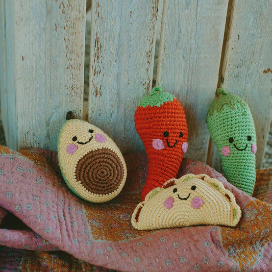 Crochet Rattle; Friendly Avocado (Handmade Plush Toy)