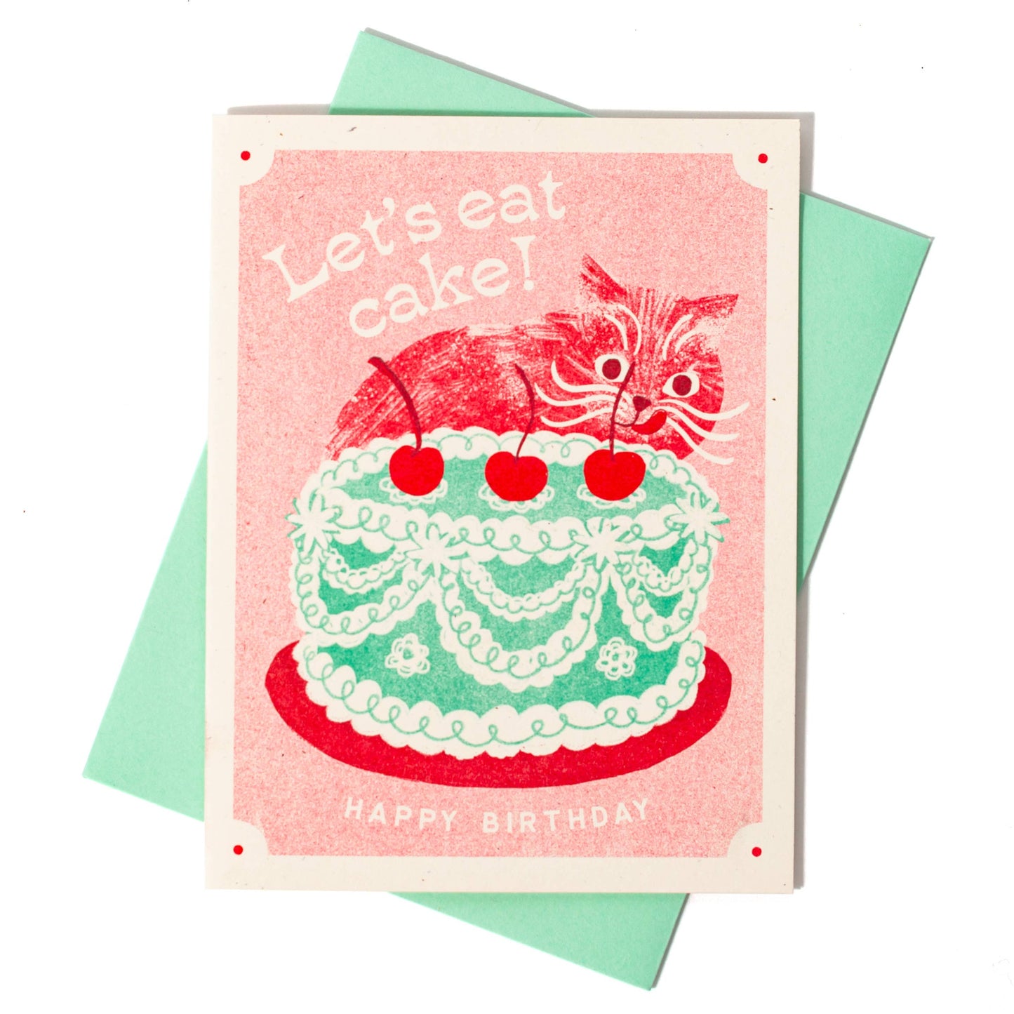 Birthday Card; Let's Eat Cake Cat (Risograph Card)