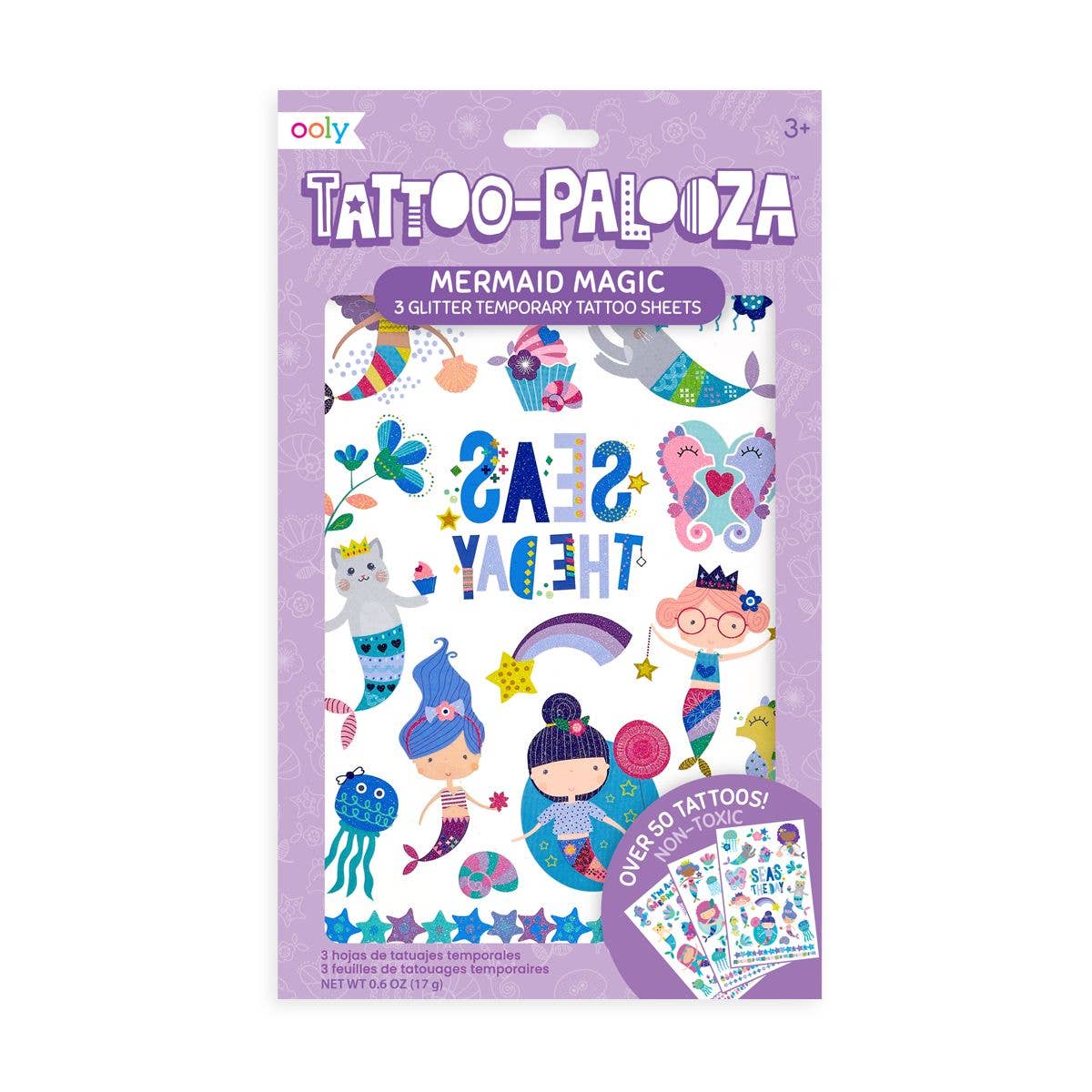 Tattoo Palooza: Glitter Temporary Tattoos - Mermaid Magic (3 Sheets)