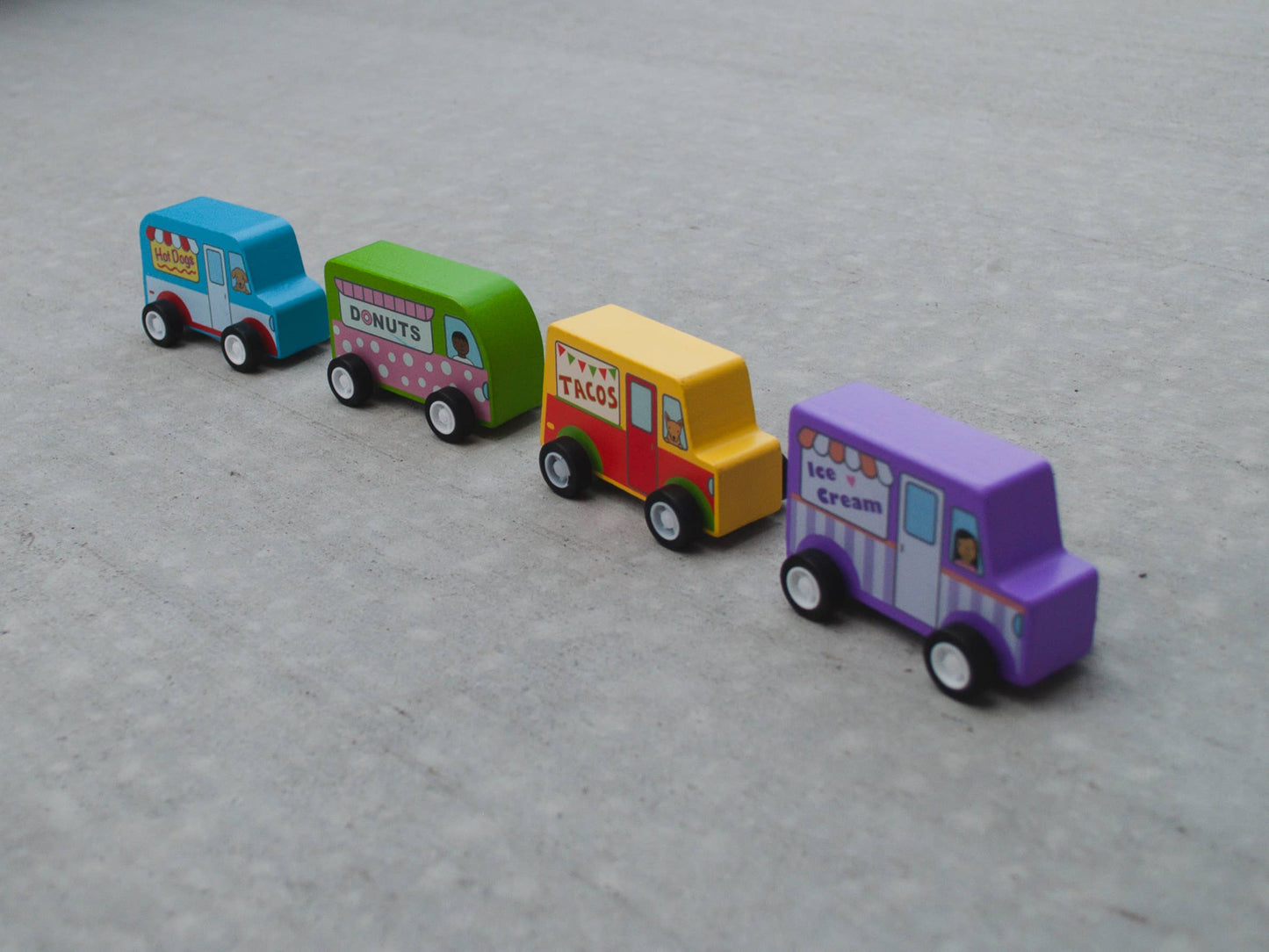 Pull Back Food Trucks; 4 Options (Wooden)