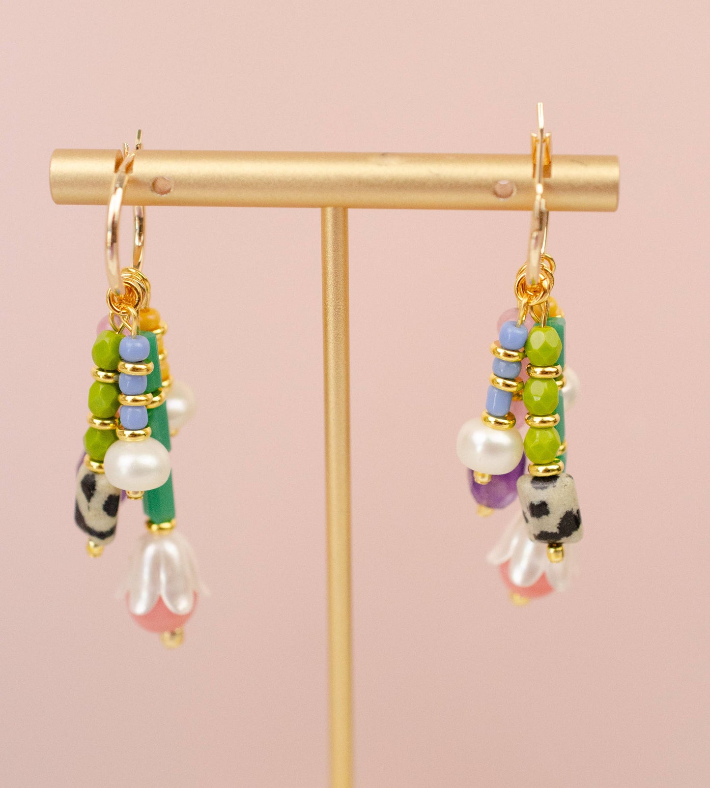 Earrings; Pastel Charm Dangle By Jill Makes (Gold, Handmade)