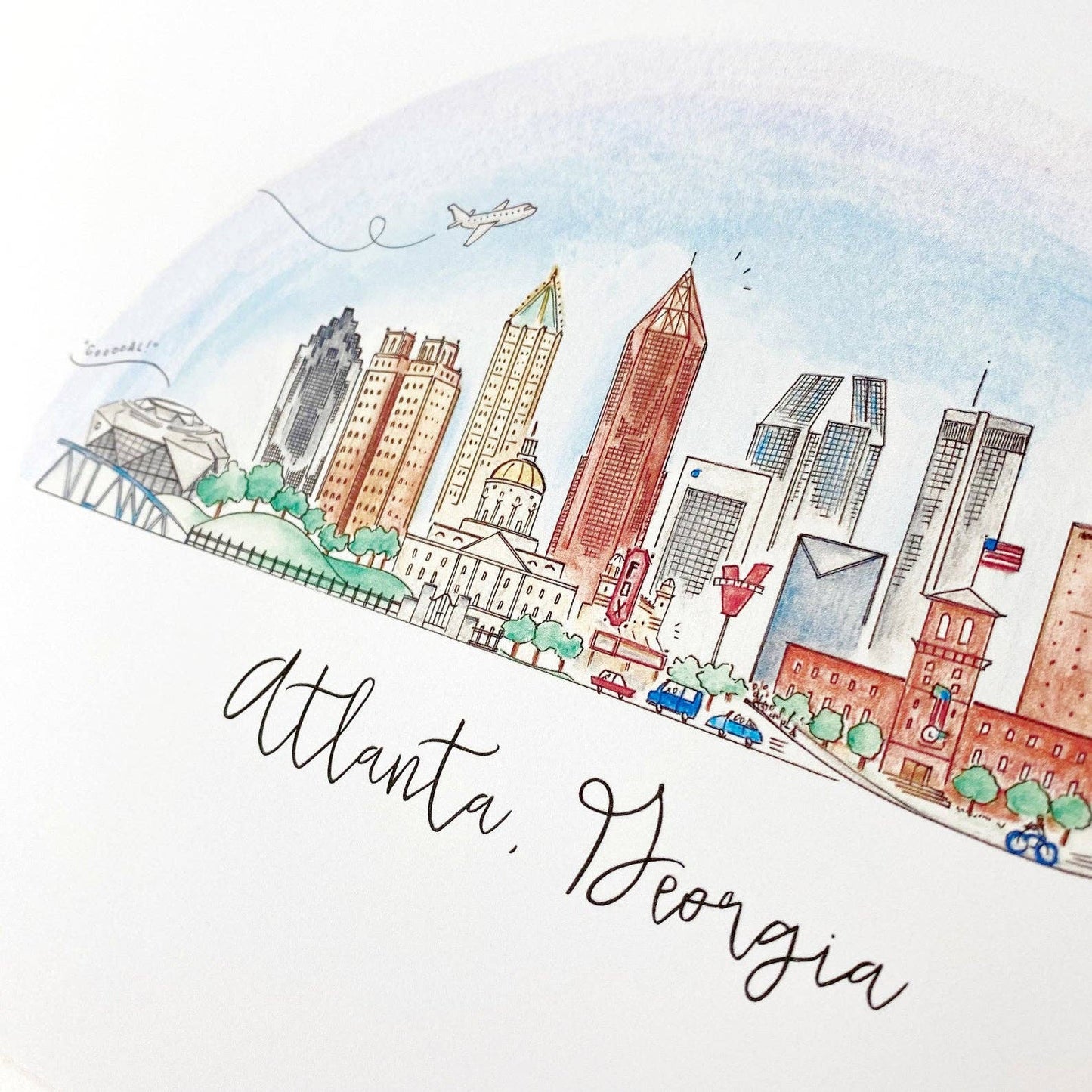 Greeting Card; Atlanta, Georgia Skyline (Watercolor) By Natty Michelle Paperie