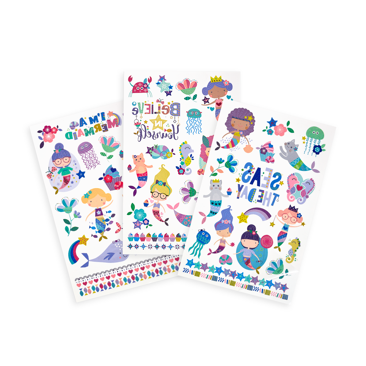 Tattoo Palooza: Glitter Temporary Tattoos - Mermaid Magic (3 Sheets)
