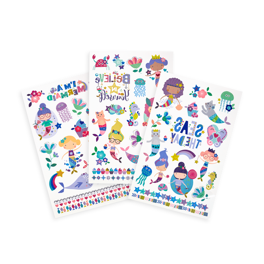 Tattoo Palooza: Glitter Temporary Tattoos - Mermaid Magic (3 Sheets)