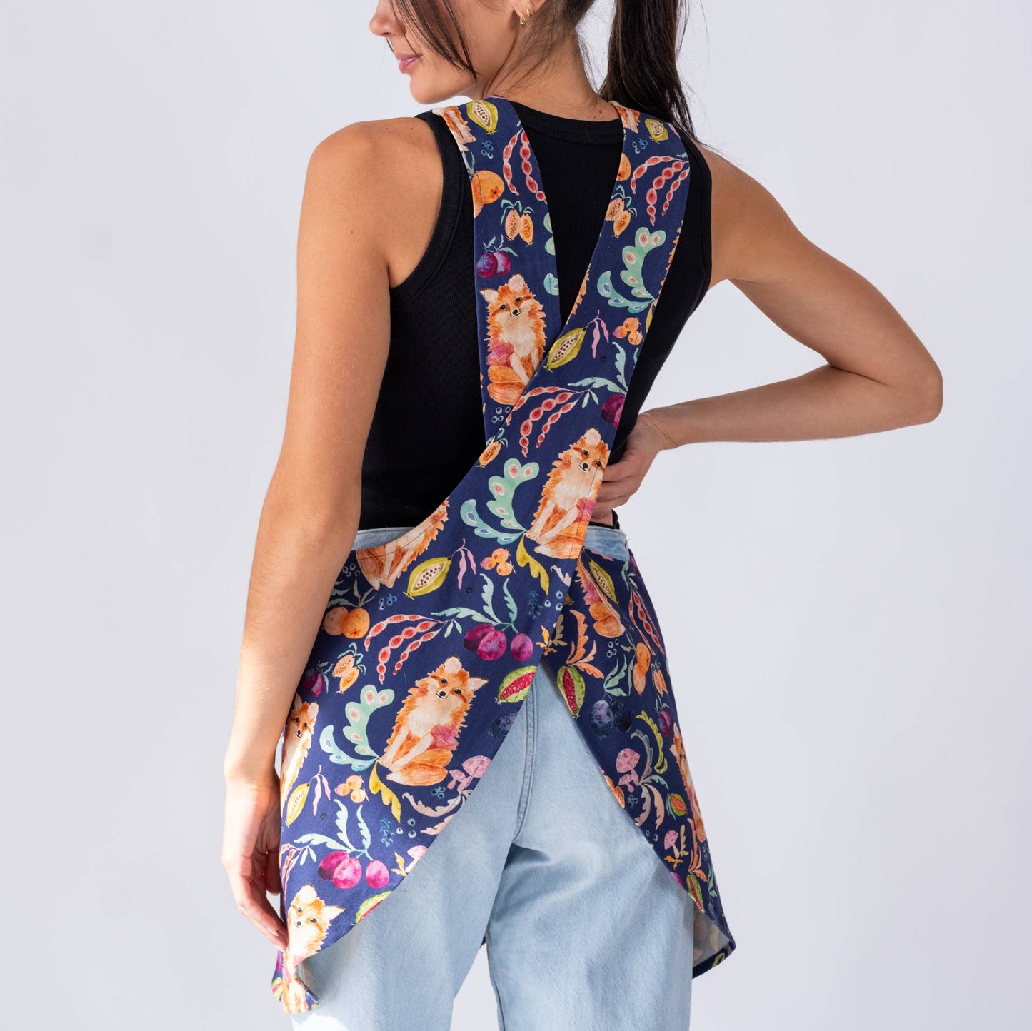 Pinafore Apron; Fox in the Orchard (Plum) By BETSY OLMSTED