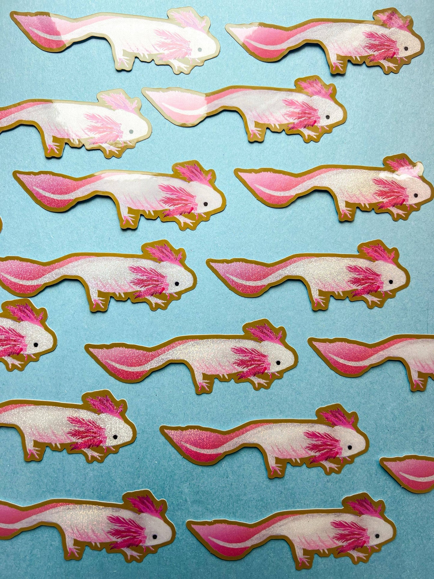 Vinyl Sticker; Glitter Axolotl (Glossy)