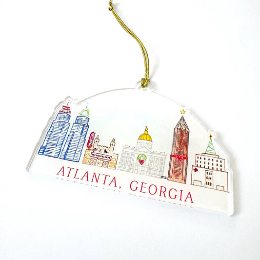 Ornament; Atlanta, Georgia (Red Font, Acrylic)