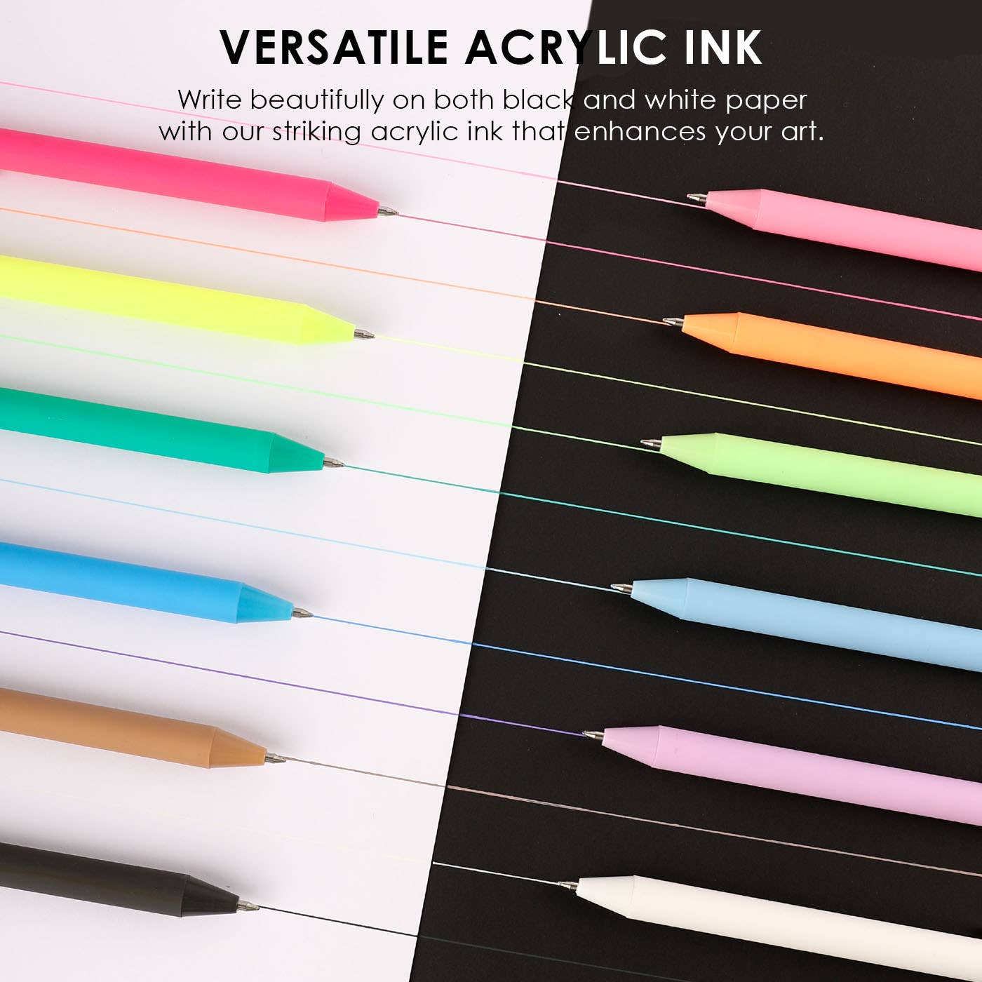 Acrylic Gel Pen Set of 12; Retractable Colorflow