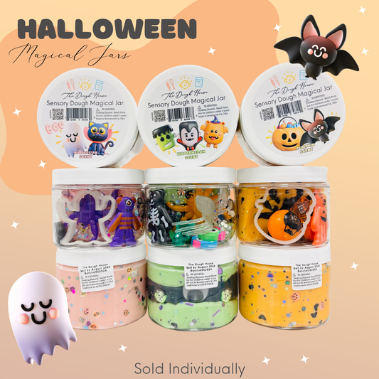 Magical Jars; Halloween (Orange Sensory Dough & Trinkets)