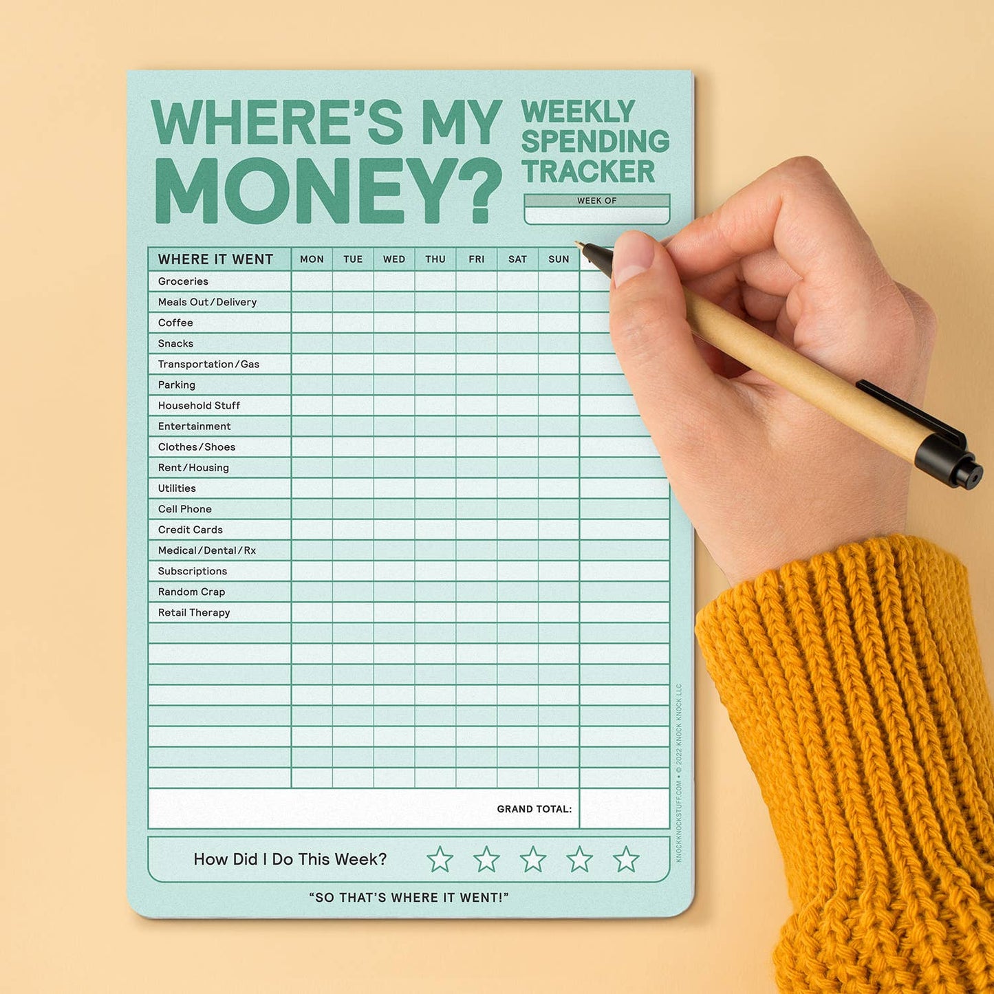 Note Pad; Weekly Money Tracker (60 Sheets)