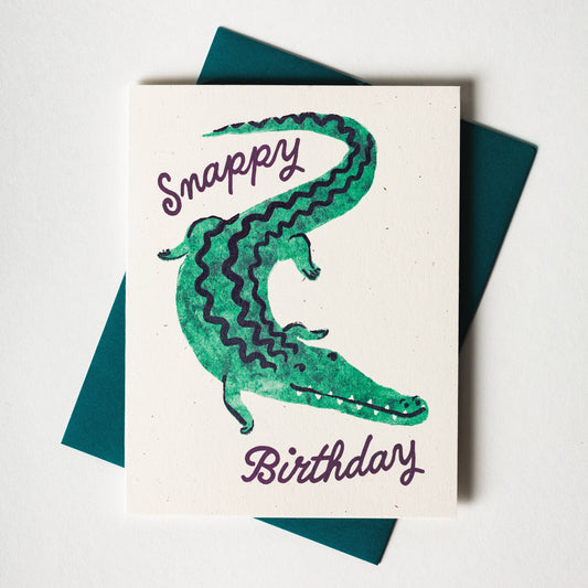 Birthday Card; Snappy Birthday Crocodile (Risograph Card)