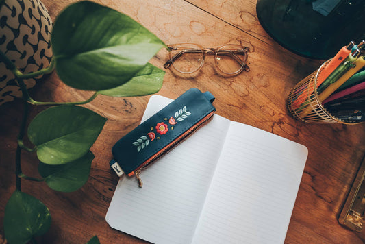 Notebook Pouch; Evelynn Blue (Embroidered, Vegan Leather)