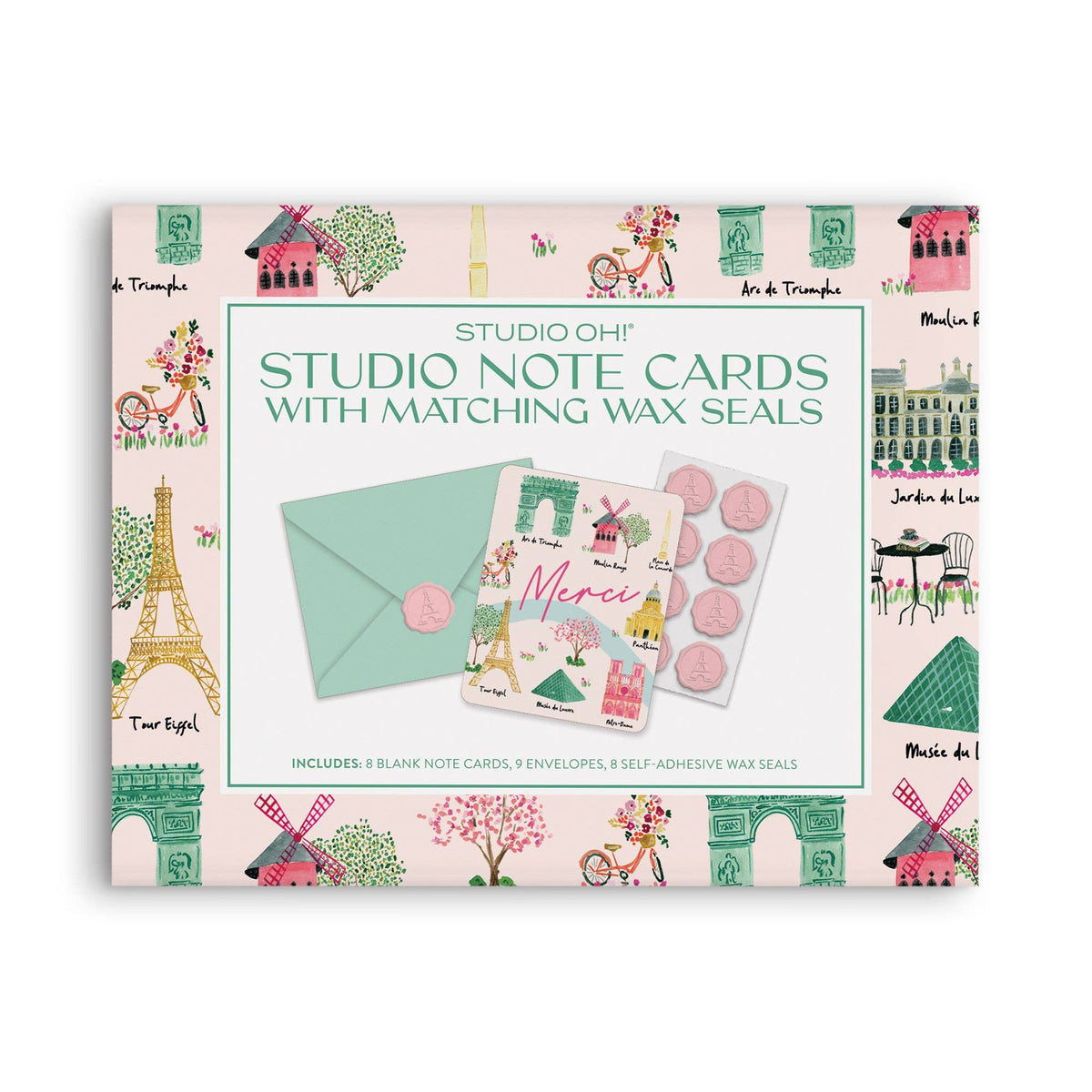 Studio Note Cards with Matching Wax Seals; Sights of Paris