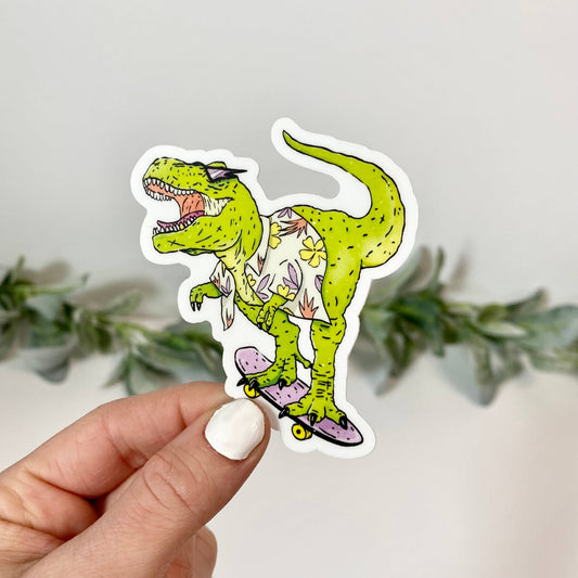 Vinyl Sticker; Rad Skateboard T-Rex Dinosaur
