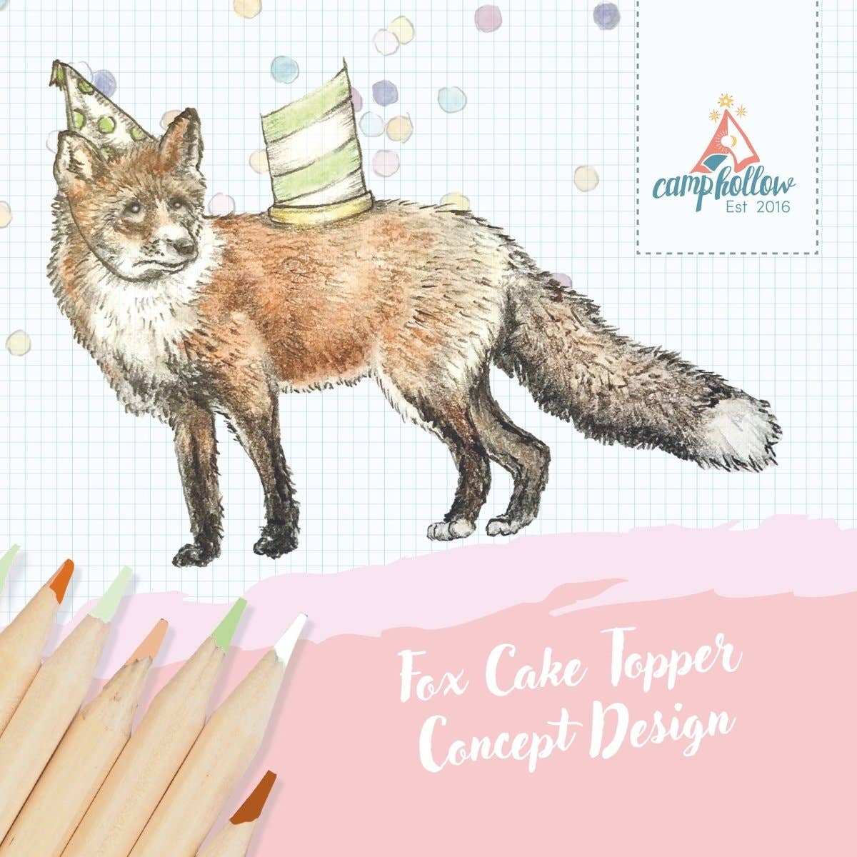 Camp Hollow Cake Topper; Red Fox (Hand-Painted Porcelain)