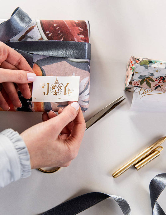 Christmas Stickers On A Roll; Floral Fields (40 Pack, Gold Foil)