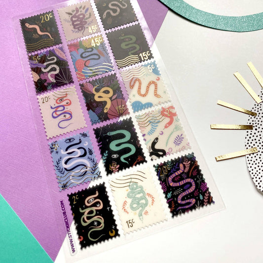 Stickii Sticker Sheet; Serpent Stamps