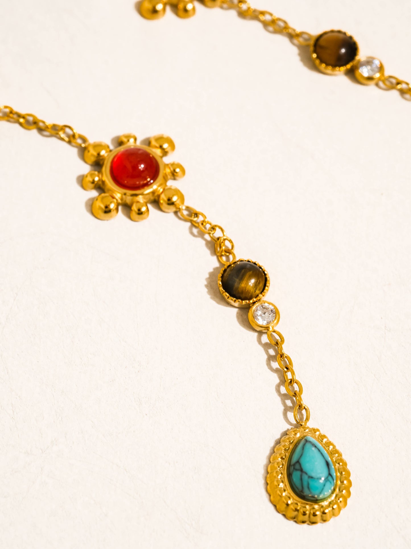 Gemstone Drop Earrings; Bellevie 18K Gold Non-Tarnish Boho