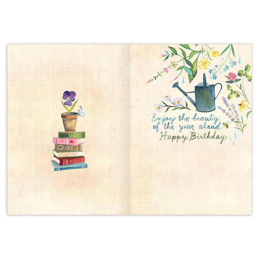 Birthday Card; Garden & Library