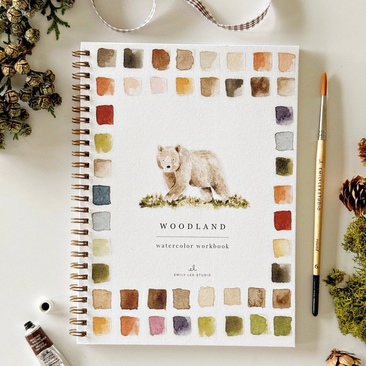 Woodland Watercolor Workbook by Emily Lex Studio — spiral-bound beginner watercolor painting book with woodland nature illustrations