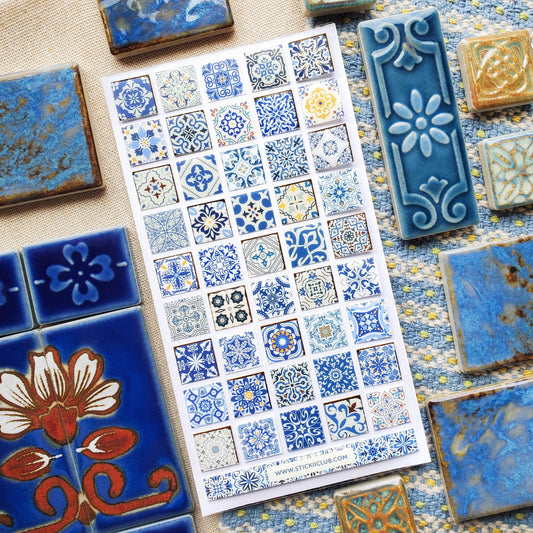 Sticker Sheet; Azure Whimsy Tiles