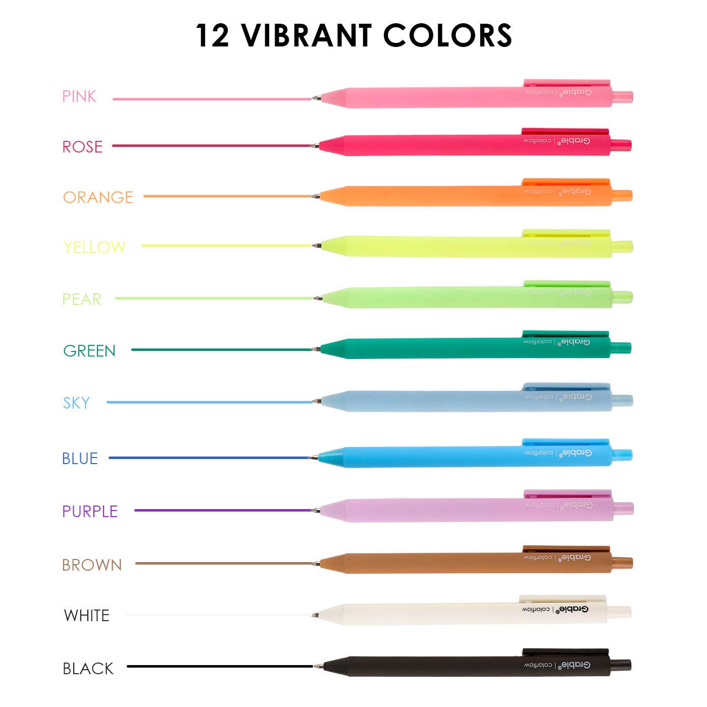 Acrylic Gel Pen Set of 12; Retractable Colorflow