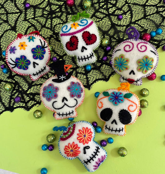 Embroidered Ornaments; Sugar Skull (Handmade)