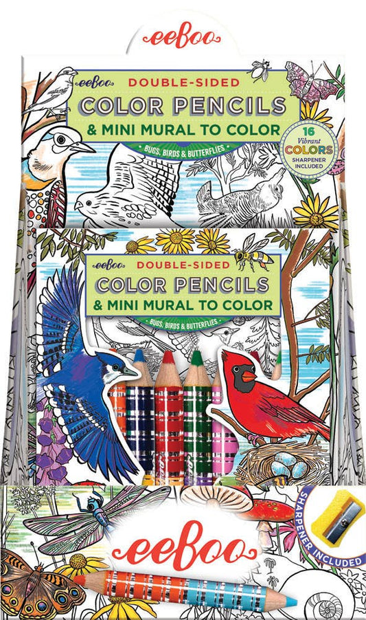 Eeboo Biggie Pencils with Fold-Out Mini Mural; Birds & Butterflies