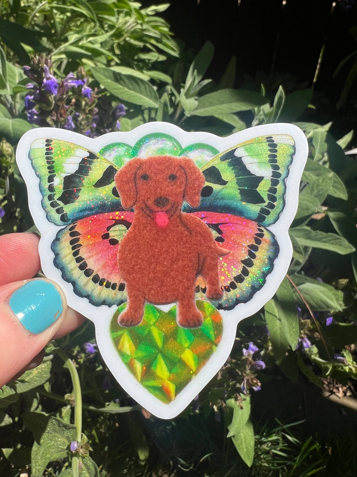 Vinyl Sticker; Butterfly Dachshund (Glitter 3 Inch)