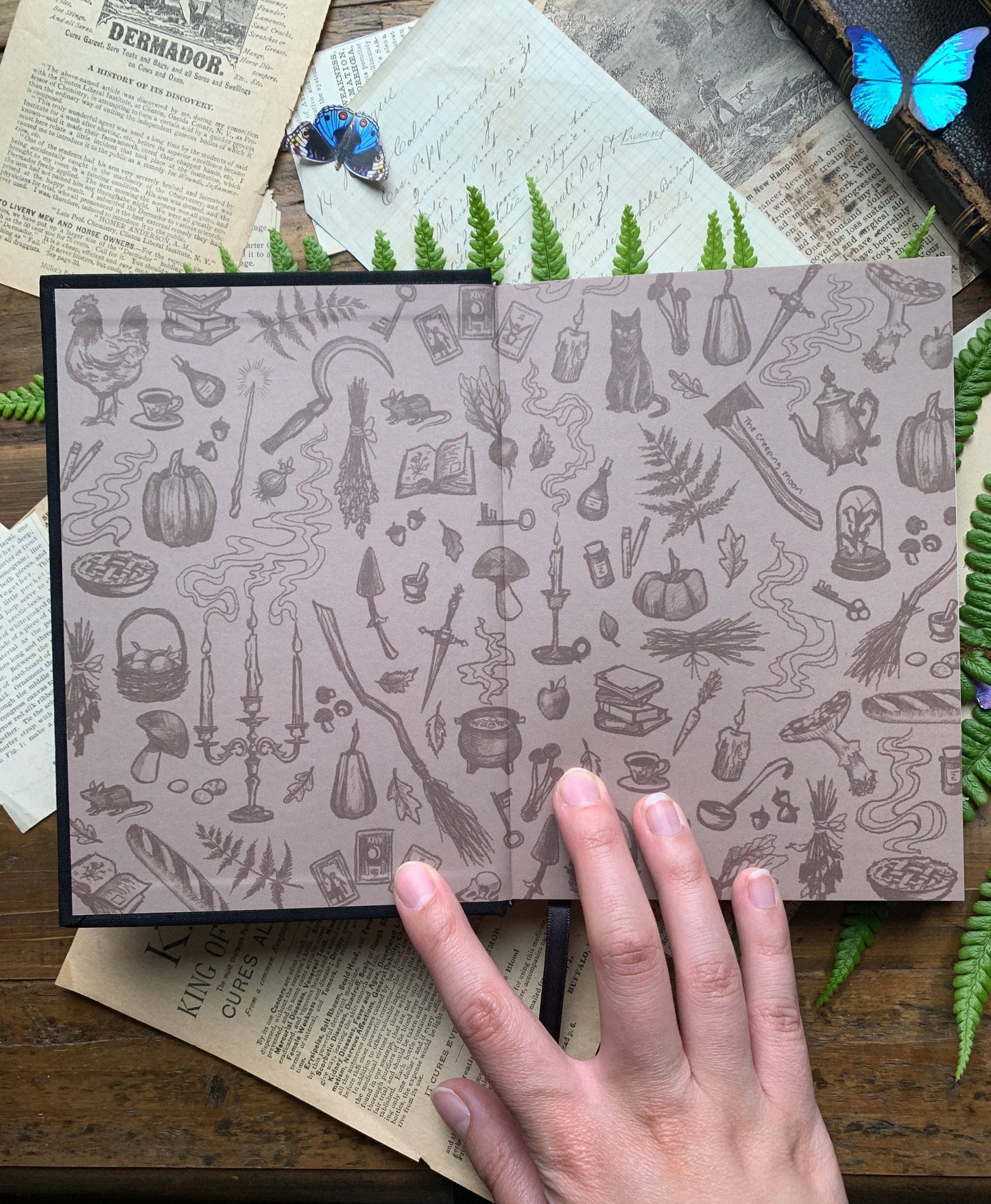 Hardcover Notebook; The Grimoire, Gold (B6 Vegan Lined Notebook, 120gsm Ivory Paper)