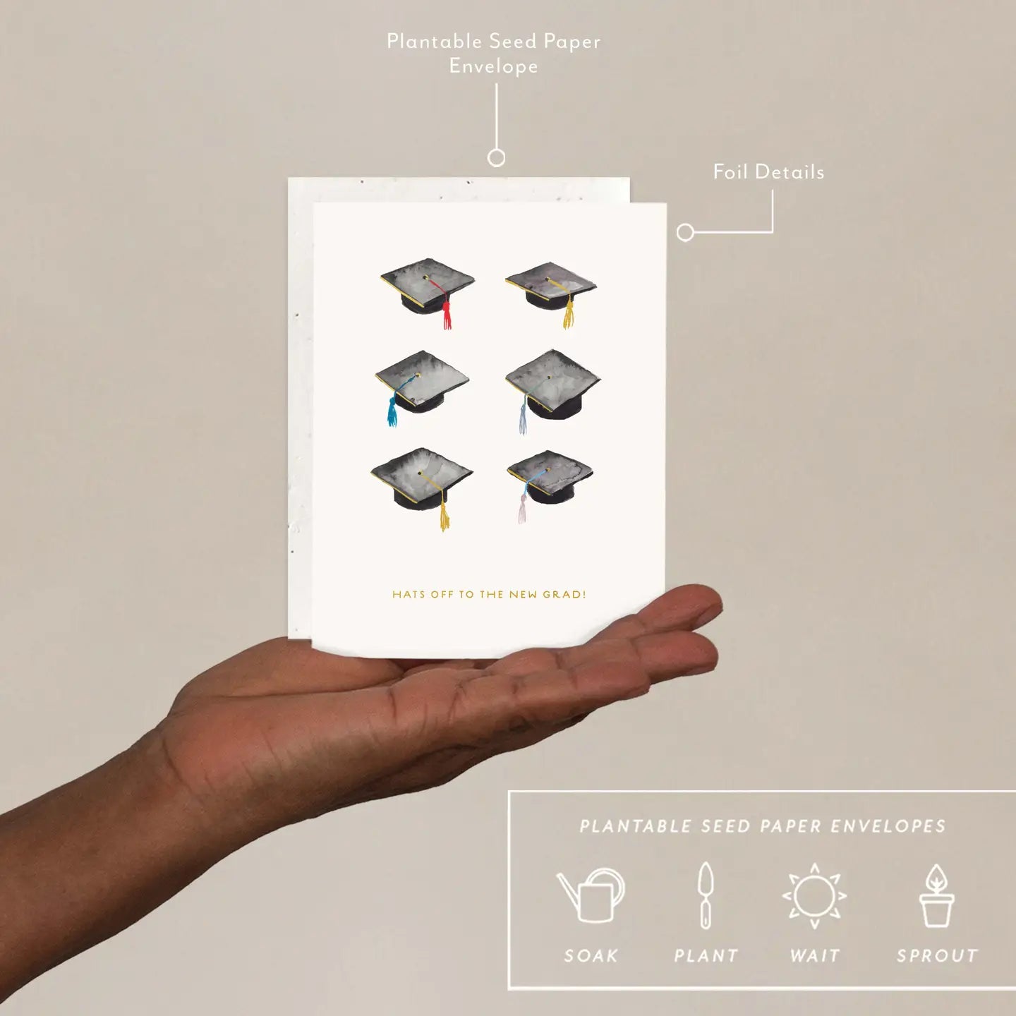 Seedlings Graduation Card; Hats Off (Plantable Envelope)