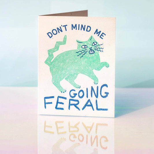 Greeting Card; Going Feral Cat (Risograph Card)